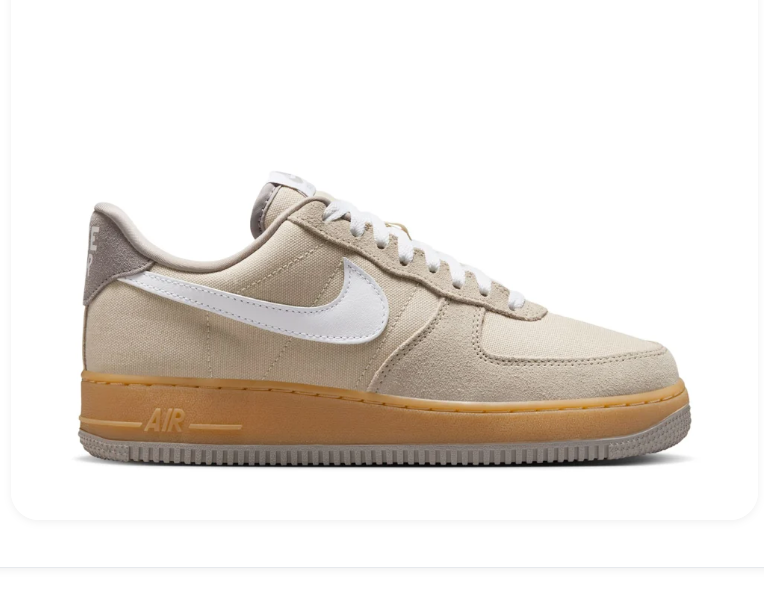 Nike Air Force 1 Low '07 'Sanddrift & Pale Ivory' Mixed Suede Canvas, White Swoosh & Team Gold Gum Midsole Earthy Toned Classic AF1 Sneakers
