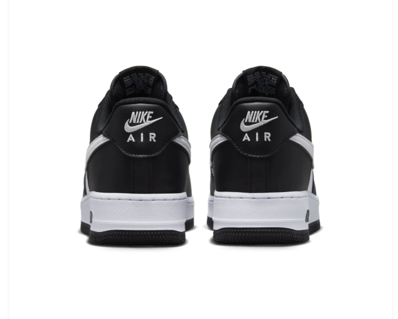 Nike Air Force 1 Low '07 'Black & White' Panda Two-Tone Leather, White Swoosh, AF1 Metal Lace Dubraes & Black Outsole Classic Everyday Sneakers