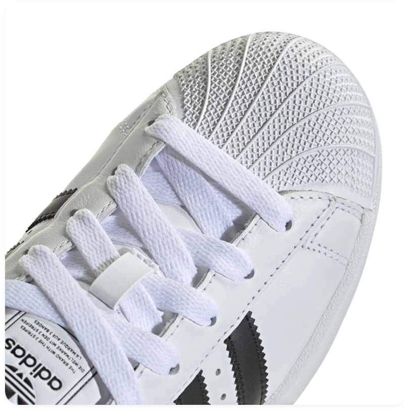 Adidas Superstar 'Cloud White & Core Black' White Leather, Black 3-Stripes, Iconic Shell Toe, SUPERSTAR Embroidery, Square Trefoil Tongue Label & White Rubber Outsole Legendary Retro Basketball Lifestyle Sneakers