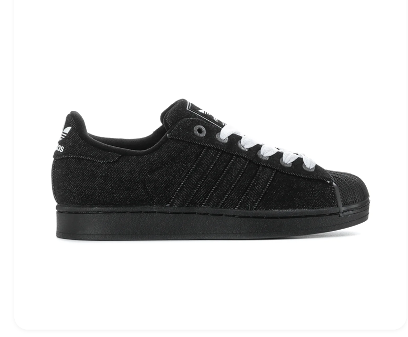Adidas Superstar 'Core Black' All-Black Suede, Tonal Black 3-Stripes, Tonal Black Shell Toe, White Flat Laces, Square Trefoil Tongue Label & Black Outsole Stealthy Tonal Retro Basketball Lifestyle Sneakers