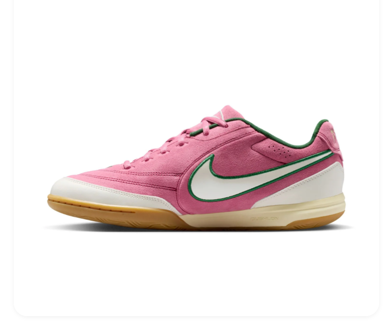 Nike Tiempo Legend 10 Academy IC 'Pink Rise & Gorge Green' Pink Leather Suede, White Swoosh Green Outline, Gum Outsole Indoor Court Football Lifestyle Sneakers