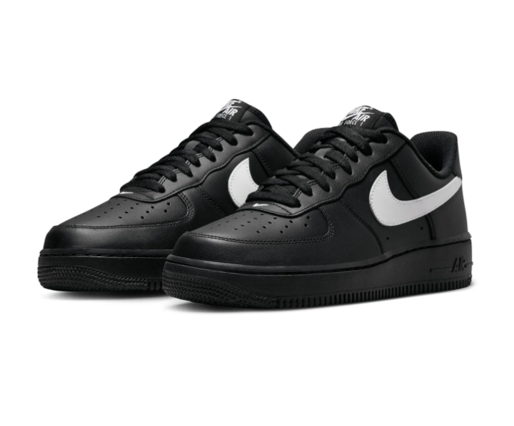 Nike Air Force 1 Low '07 'Black & White' All-Black Leather & White Swoosh Panda Classic AF1 Sneakers