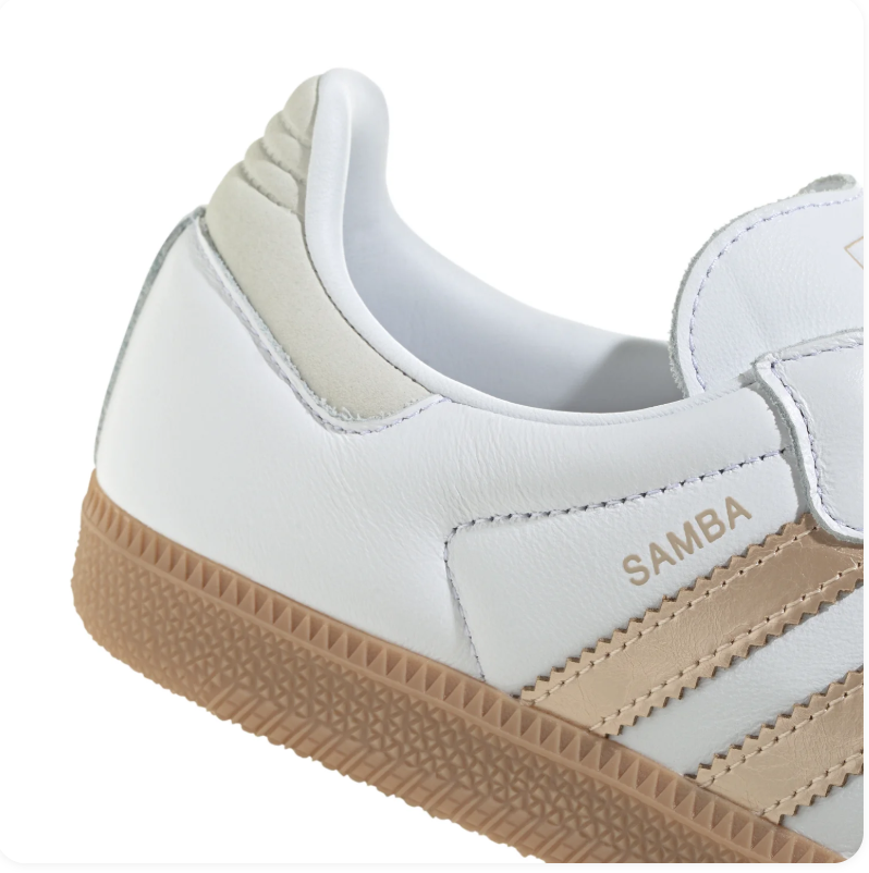 Adidas Samba OG 'Cloud White & Gold Metallic' White Leather, Clear Granite Suede Toe Cap, Gold Metallic 3-Stripes, White Heel Tab, Blue OG Tongue Label & Gum Outsole Elegant Luxe Retro Football Lifestyle Sneakers