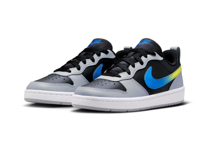 Nike Court Borough Low Recraft (GS) 'Black & Wolf Grey' Multi-Color Photo Blue & Opti Yellow Swoosh Kids Youth Court Sneakers