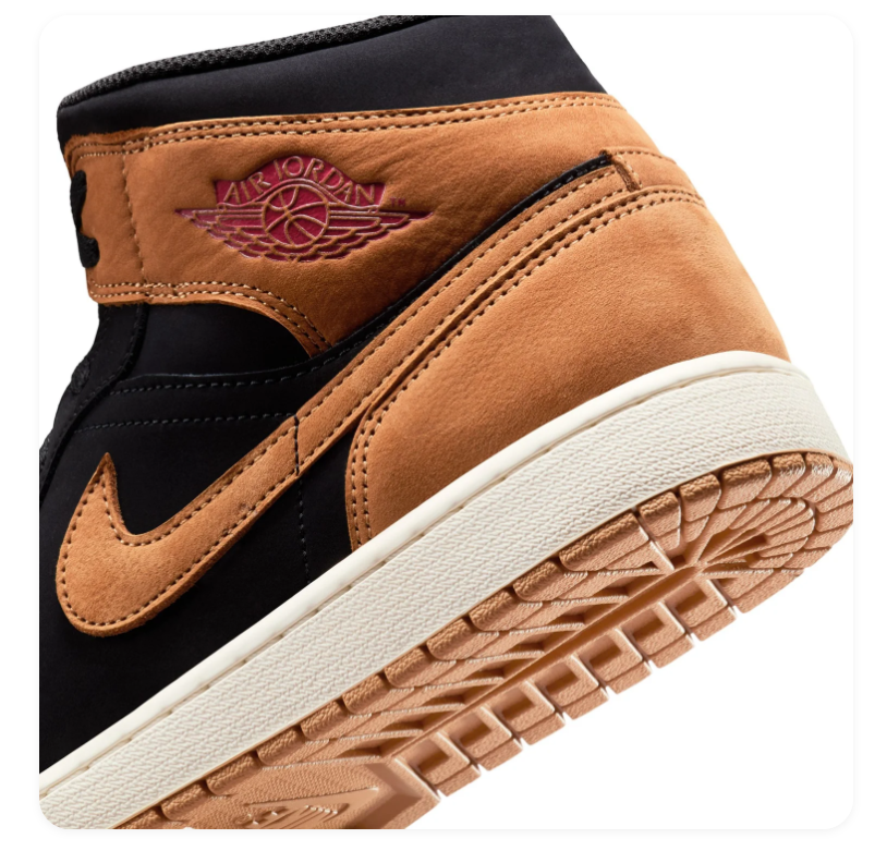 Air Jordan 1 Mid 'Wheat' Black & Tan Brown Sneakers