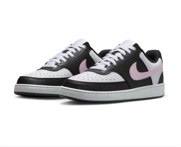 Nike Court Vision Low 'Black, White & Pink Foam' Tri-Color Leather Pink Swoosh Feminine Classic Sneakers
