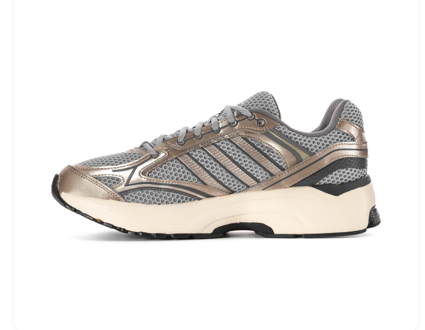 Adidas Response CL 'Grey & Rose Gold' Silver Grey Mesh Upper, Rose Gold Metallic Overlays & Heel Panel, Grey 3-Stripes, Grey Round Laces, Cream White Chunky Midsole & Black Rubber Outsole Y2K Vintage Running Lifestyle Sneakers