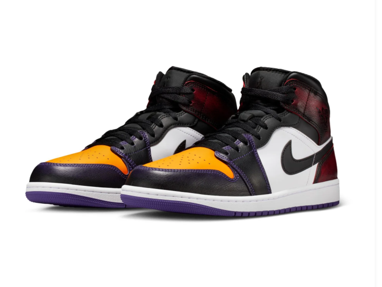 Air Jordan 1 Mid 'Lakers' Purple Gold Black Sneakers