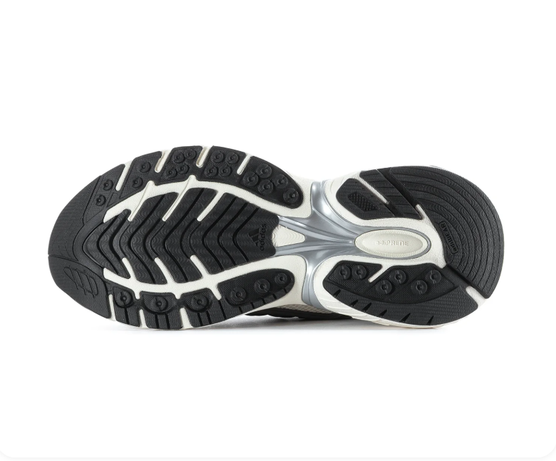 Adidas Adistar Cushion 'Cloud White & Grey Four' White Mesh Upper, Grey TPU Exoskeleton Frame, Black 3D 3-Stripes, Silver Metallic Accents & Chunky Off-White EVA Midsole Clean Y2K Retro Running Lifestyle Sneakers