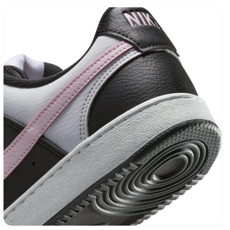 Nike Court Vision Low 'Black, White & Pink Foam' Tri-Color Leather Pink Swoosh Feminine Classic Sneakers