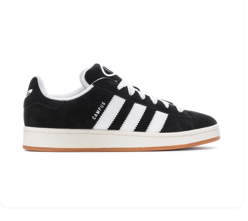 Adidas Campus 00s 'Black & Cloud White' All-Black Suede, White 3-Stripes, Oval Trefoil Tongue Badge, Off-White Midsole & Gum Outsole Retro Y2K Collegiate Lifestyle Sneakers