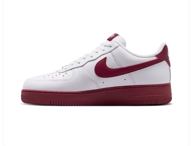 Nike Air Force 1 Low '07 'White & Team Red' White Leather, Team Red Swoosh & Bold Red Outsole Collegiate AF1 Sneakers