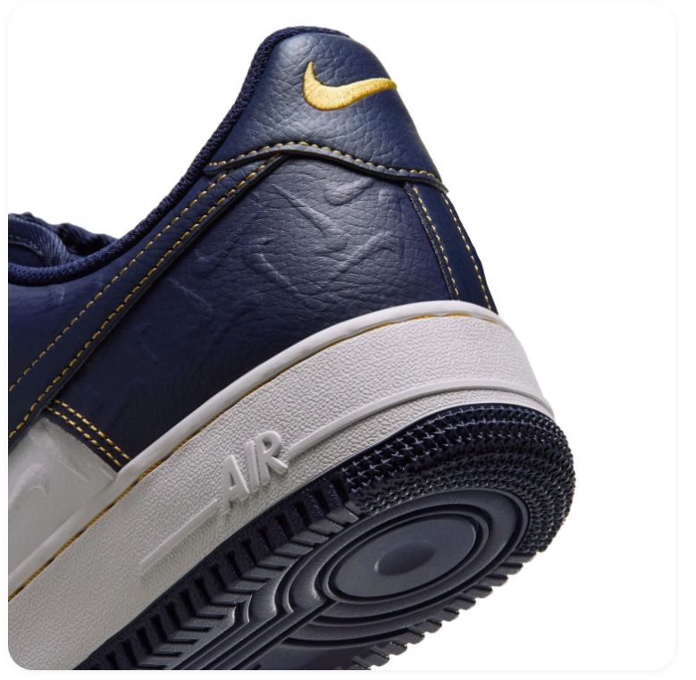 Nike Air Force 1 Low '07 'Midnight Navy & White' Navy Croc-Embossed Leather, White Panel, Gold Contrast Stitching, Navy Swoosh & Navy Outsole Premium Collegiate Sneakers
