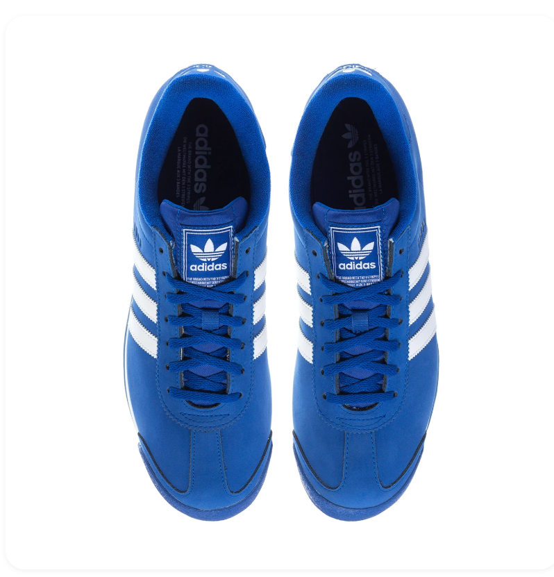 Adidas Samoa 'Royal Blue & Cloud White' Royal Blue Leather Upper, White 3-Stripes, Blue Flat Laces, White Trefoil Heel Branding, White EVA Midsole & Blue Rubber Outsole Classic Retro Tennis Heritage Lifestyle Sneakers