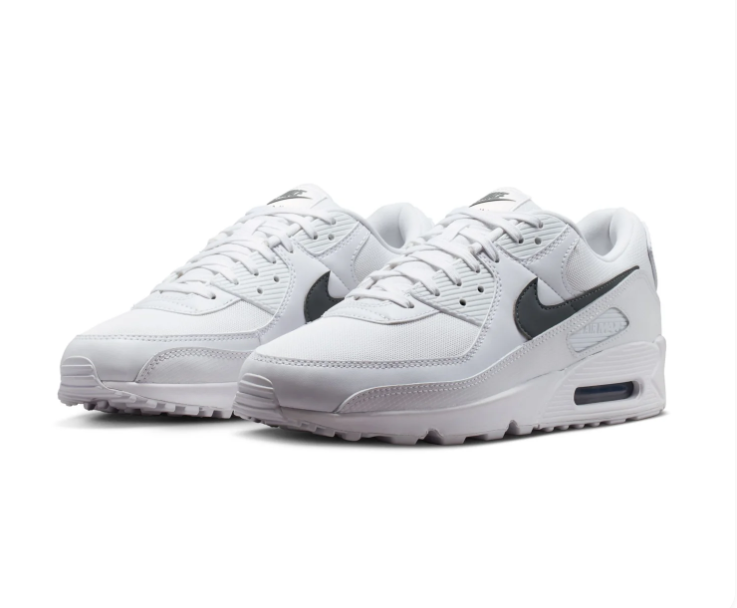 Nike Air Max 90 'White & Cool Grey' White Mesh & Leather Cool Grey Swoosh Classic Running Sneakers