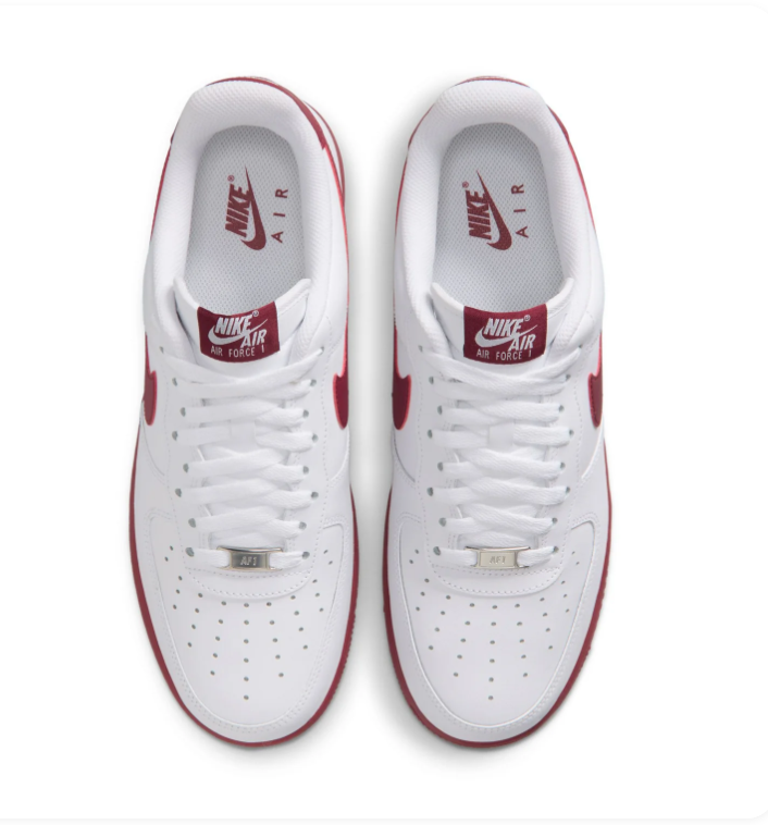 Nike Air Force 1 Low '07 'White & Team Red' White Leather, Team Red Swoosh & Bold Red Outsole Collegiate AF1 Sneakers