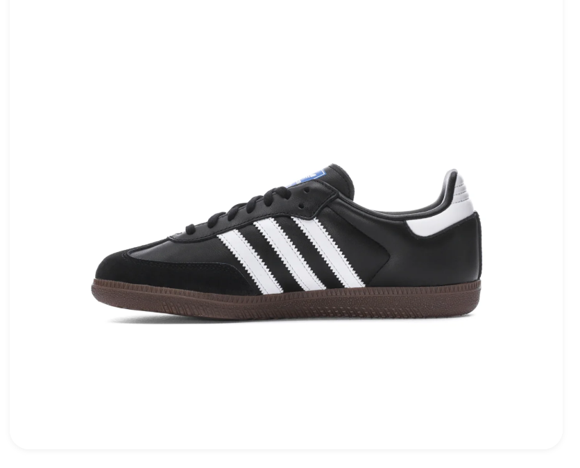 Adidas Samba OG 'Core Black & Cloud White' Black Smooth Leather, Black Suede Toe Cap, White 3-Stripes, Gold SAMBA Embroidery, Blue OG Tongue Label & Gum Outsole Iconic Retro Football Lifestyle Sneakers