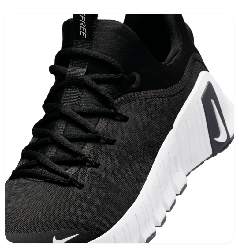 Nike Free Metcon 6 'Black & White' All-Black Mesh, White Swoosh & Bold N-Logo Training Shoe with Stable Lifting Platform