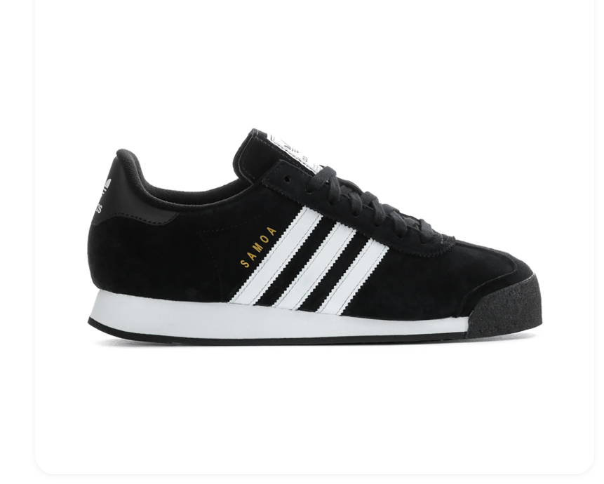 Adidas Samoa 'Core Black & Cloud White' All-Black Suede, White Leather 3-Stripes, Black Heel Tab with Trefoil, Square adidas Tongue Label, Black Laces & White Cupsole Classic American Retro Lifestyle Sneakers