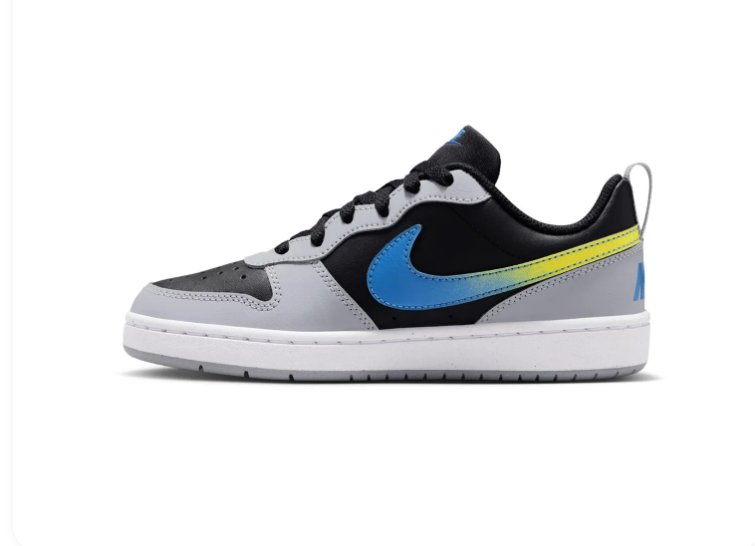 Nike Court Borough Low Recraft (GS) 'Black & Wolf Grey' Multi-Color Photo Blue & Opti Yellow Swoosh Kids Youth Court Sneakers