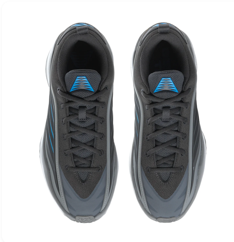 Adidas Own The Game 3 'Carbon & Bright Blue' Black Mesh Upper, Bright Blue 3-Stripes, Blue Trefoil Heel Branding, Grey Pull Tab, Chunky Grey OwnTheGame Midsole & Grey Rubber Outsole High-Performance Basketball Sneakers