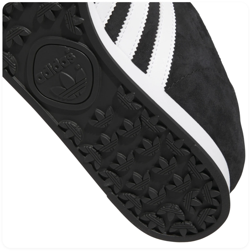 Adidas Samoa 'Core Black & Cloud White' All-Black Suede, White Leather 3-Stripes, Black Heel Tab with Trefoil, Square adidas Tongue Label, Black Laces & White Cupsole Classic American Retro Lifestyle Sneakers