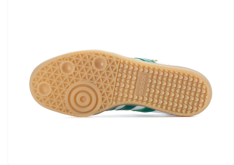 Adidas Samba OG 'Cloud White & Collegiate Green' White Leather Upper, Green 3-Stripes, Grey Suede T-Toe Overlay, Green Heel Patch, Gold SAMBA Lettering & Gum Rubber Outsole Iconic Indoor Football Heritage Lifestyle Sneakers