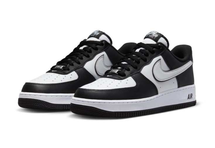 Nike Air Force 1 Low '07 'Black & White' Panda Two-Tone Leather, White Swoosh, AF1 Metal Lace Dubraes & Black Outsole Classic Everyday Sneakers
