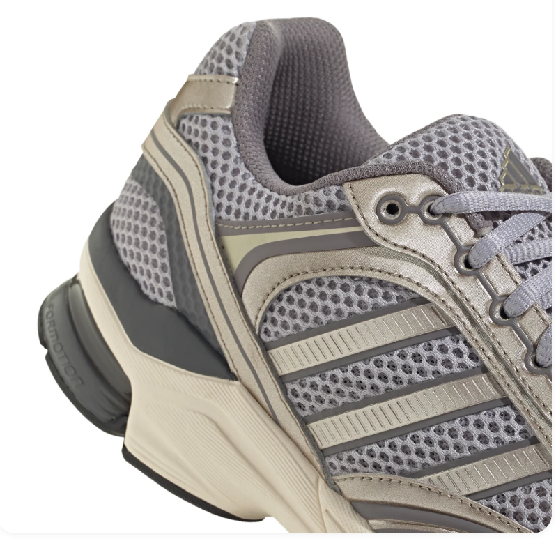 Adidas Response CL 'Grey & Rose Gold' Silver Grey Mesh Upper, Rose Gold Metallic Overlays & Heel Panel, Grey 3-Stripes, Grey Round Laces, Cream White Chunky Midsole & Black Rubber Outsole Y2K Vintage Running Lifestyle Sneakers