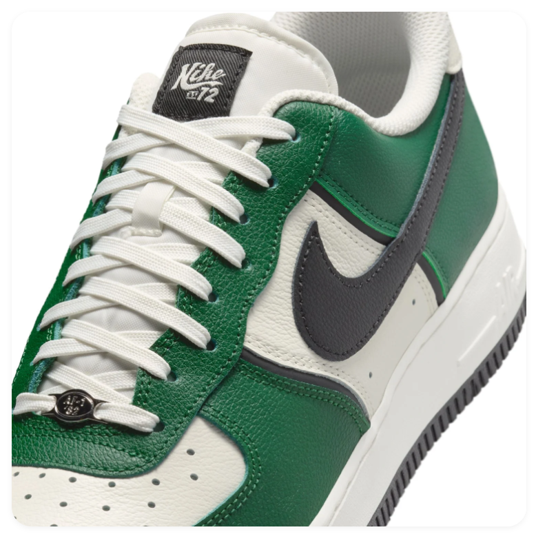 Nike Air Force 1 Low '07 'Gorge Green & Sail' Two-Tone Leather, Black Swoosh & Black Outsole Classic AF1 Sneakers