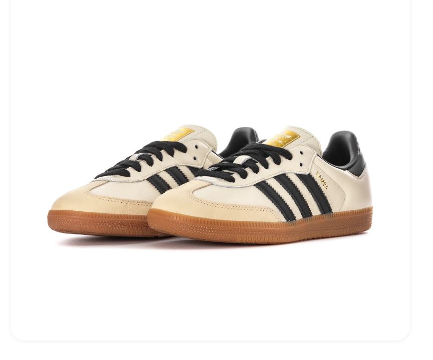 Adidas Samba OG 'Black & Cream White' Core Black Suede, Cream White Leather 3-Stripes & Side Panels, Gold SAMBA Embroidery, Trefoil Tongue Label & Gum Outsole Iconic Retro Football Lifestyle Sneakers