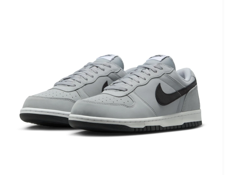 Nike Dunk Low 'Wolf Grey & Black' Wolf Grey Leather, Black Swoosh & Oversized NIKE Text Graphic Streetwear Sneakers