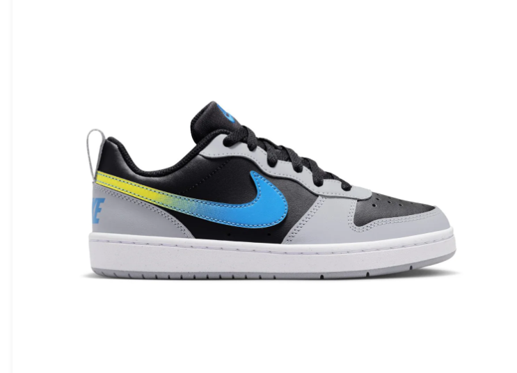 Nike Court Borough Low Recraft (GS) 'Black & Wolf Grey' Multi-Color Photo Blue & Opti Yellow Swoosh Kids Youth Court Sneakers