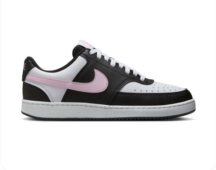 Nike Court Vision Low 'Black, White & Pink Foam' Tri-Color Leather Pink Swoosh Feminine Classic Sneakers