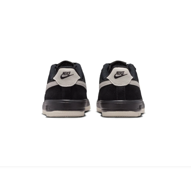 Nike Force 1 Low EasyOn 'Black & Light Bone' All-Black Leather Suede, Light Bone Swoosh, Elastic No-Tie Lacing & Sail Midsole Easy On-Off Kids' Classic Sneakers