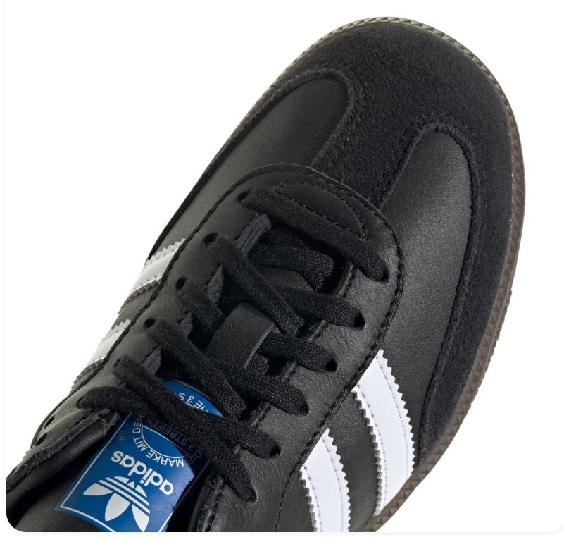 Adidas Samba OG 'Core Black & Cloud White' Black Smooth Leather, Black Suede Toe Cap, White 3-Stripes, Gold SAMBA Embroidery, Blue OG Tongue Label & Gum Outsole Iconic Retro Football Lifestyle Sneakers