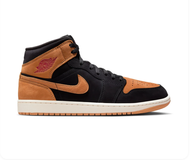 Air Jordan 1 Mid 'Wheat' Black & Tan Brown Sneakers