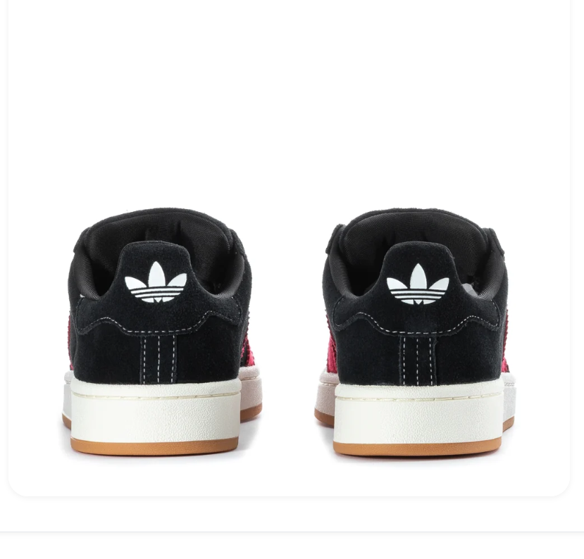 Adidas Campus 00s 'Black & Better Scarlet' All-Black Suede, Red Suede 3-Stripes, White CAMPUS Embroidery, Oval Trefoil Tongue Badge, Off-White Midsole & Gum Outsole Bold Y2K Collegiate Lifestyle Sneakers