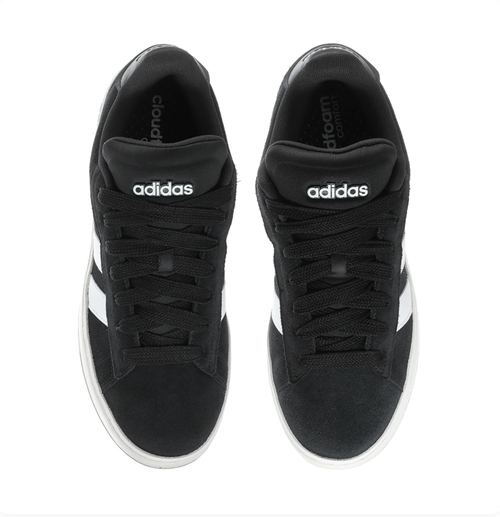 Adidas Grand Court Alpha 'Core Black & Cloud White' All-Black Suede, White 3-Stripes, adidas Heel Branding, Chalk White Chunky Midsole & Gum Outsole Premium Retro Court Lifestyle Sneakers