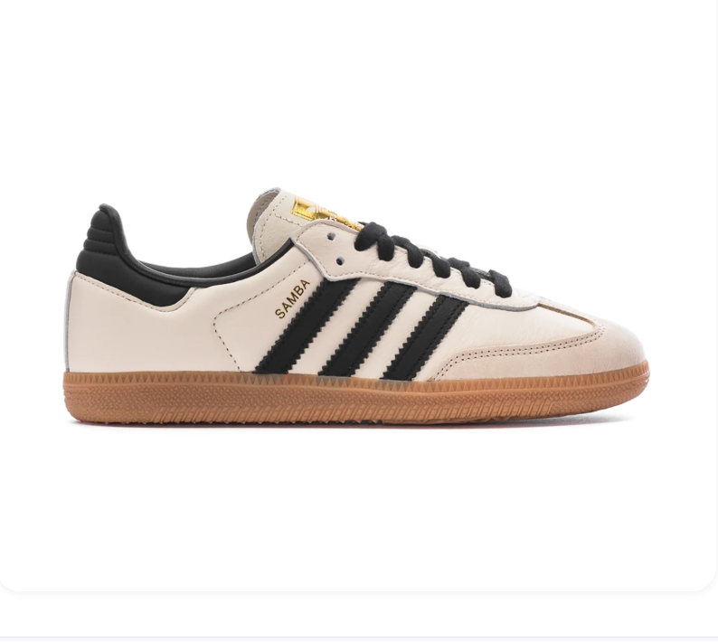 Adidas Samba OG 'Black & Cream White' Core Black Suede, Cream White Leather 3-Stripes & Side Panels, Gold SAMBA Embroidery, Trefoil Tongue Label & Gum Outsole Iconic Retro Football Lifestyle Sneakers