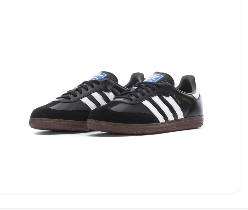 Adidas Samba OG 'Core Black & Cloud White' Black Smooth Leather, Black Suede Toe Cap, White 3-Stripes, Gold SAMBA Embroidery, Blue OG Tongue Label & Gum Outsole Iconic Retro Football Lifestyle Sneakers