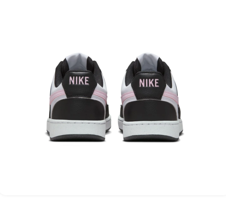 Nike Court Vision Low 'Black, White & Pink Foam' Tri-Color Leather Pink Swoosh Feminine Classic Sneakers