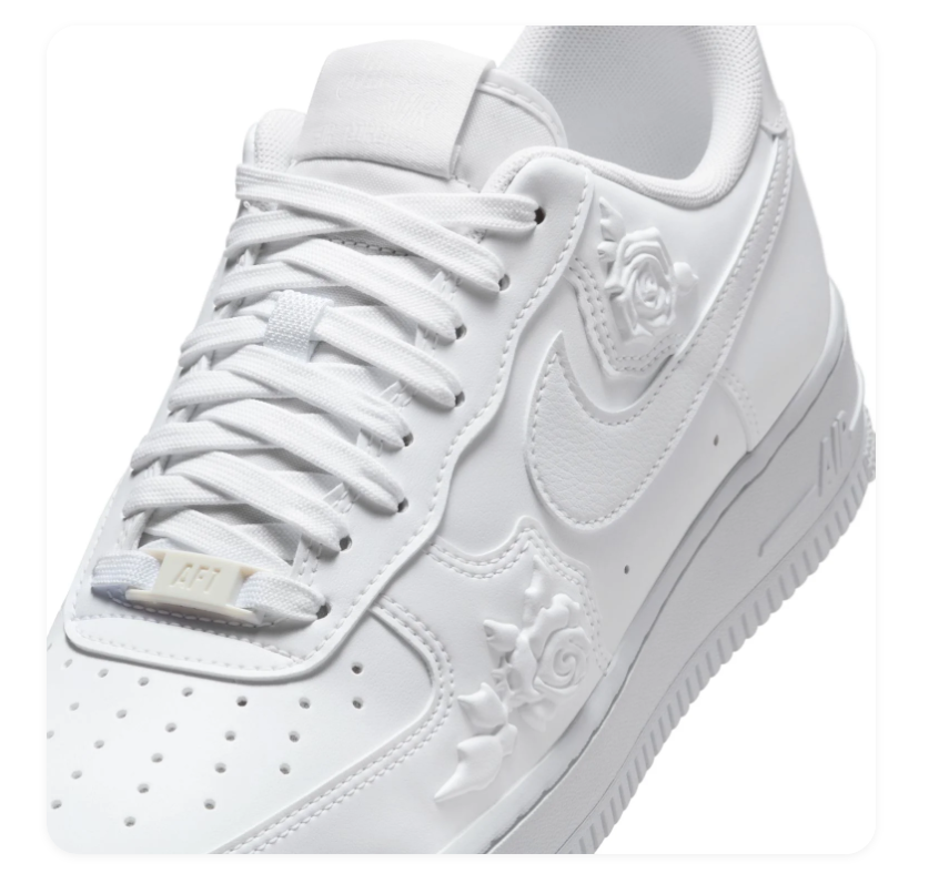 Nike Air Force 1 Low '07 SE 'Triple White Floral' Tonal Embossed Floral Pattern Leather, White Swoosh & All-White Premium Women's AF1 Sneakers