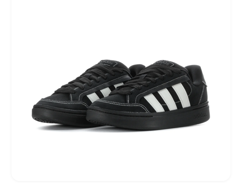 Adidas Courtic 'Core Black & Cloud White' All-Black Suede, White 3-Stripes, Contrast White Stitching Throughout & Full Black Cupsole Modern Court Lifestyle Sneakers
