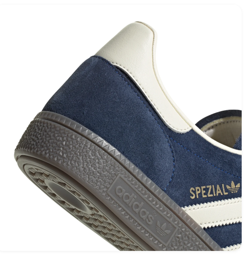 Adidas Handball Spezial 'Navy Blue & Cream White' Navy Suede Upper, Cream White 3-Stripes & Heel Counter, Navy Flat Laces, Gold SPEZIAL Lettering & Dark Brown Rubber Outsole Classic Heritage Handball Lifestyle Sneakers