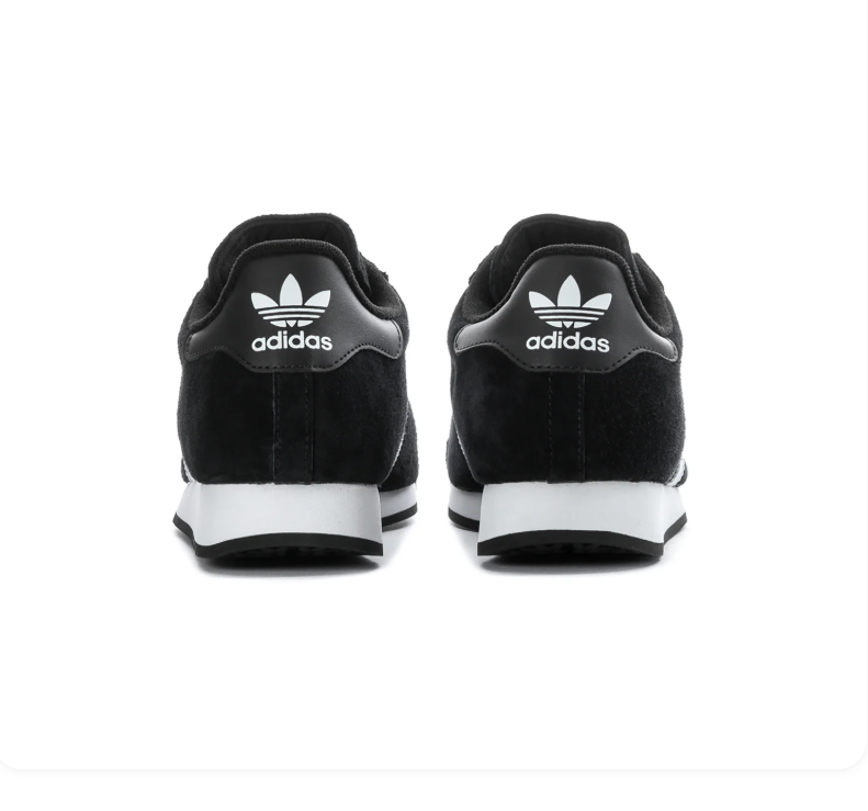 Adidas Samoa 'Core Black & Cloud White' All-Black Suede, White Leather 3-Stripes, Black Heel Tab with Trefoil, Square adidas Tongue Label, Black Laces & White Cupsole Classic American Retro Lifestyle Sneakers