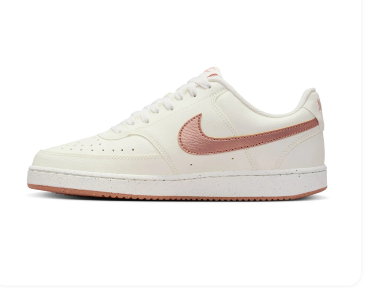 Nike Court Vision Low 'Sail & Red Stardust' Cream Leather Rose Gold Swoosh & Blush Outsole Feminine Luxury Sneakers