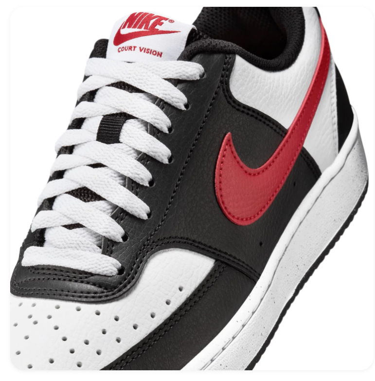 Nike Court Vision Low 'Black, White & Red' Tri-Color Leather Classic Basketball Sneakers