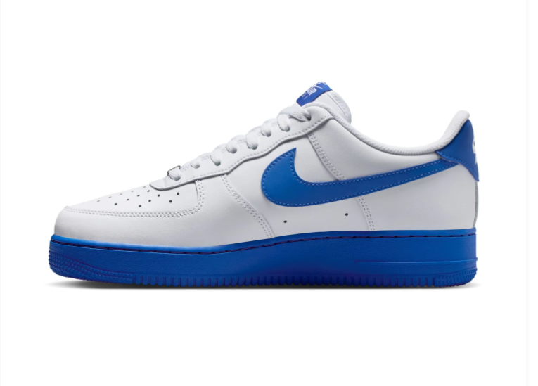 Nike Air Force 1 Low '07 'White & Game Royal' White Leather, Game Royal Swoosh & Bold Blue Outsole Collegiate AF1 Sneakers
