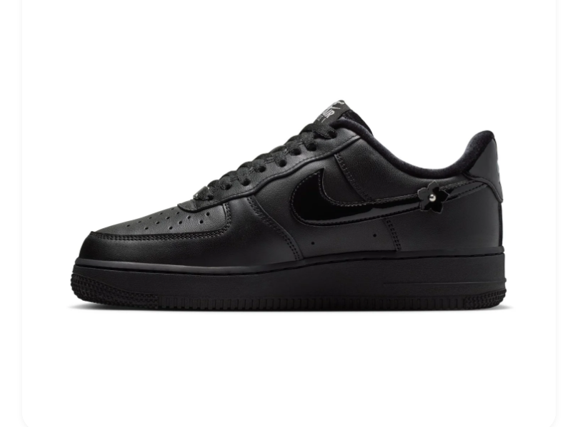 Nike Air Force 1 Low '07 'Black Floral' Triple Black Leather, 3D Metal Floral Studs & Hardware Buckle Dark Romance AF1 Sneakers